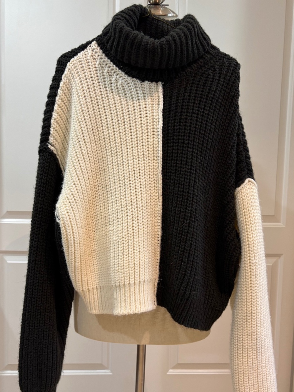 Colorblock Chunky Turtleneck Sweater Black & Cream